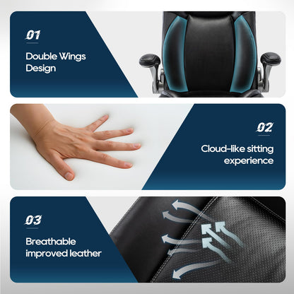 Ergonomic Executive Office Chair with Adjustable Lumbar Support, Flip-up Armrests, Double Padded Seat & Tilt Function – High Back Swivel Desk Chair for Home Office & Gaming,Black