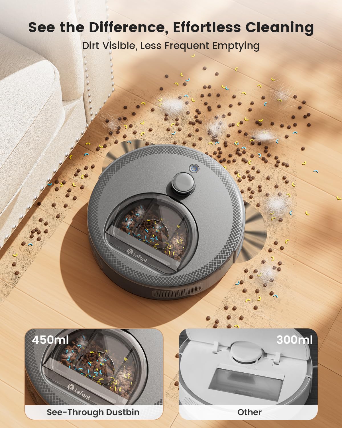 Lefant M330 Pro Robot Vacuum Cleaner with Mop, 5000Pa Suction, dToF Laser Navigation | 190° Obstacle Detection, WiFi 2.4G/5G & App/Alexa Control,150 Mins Runtime, Grey