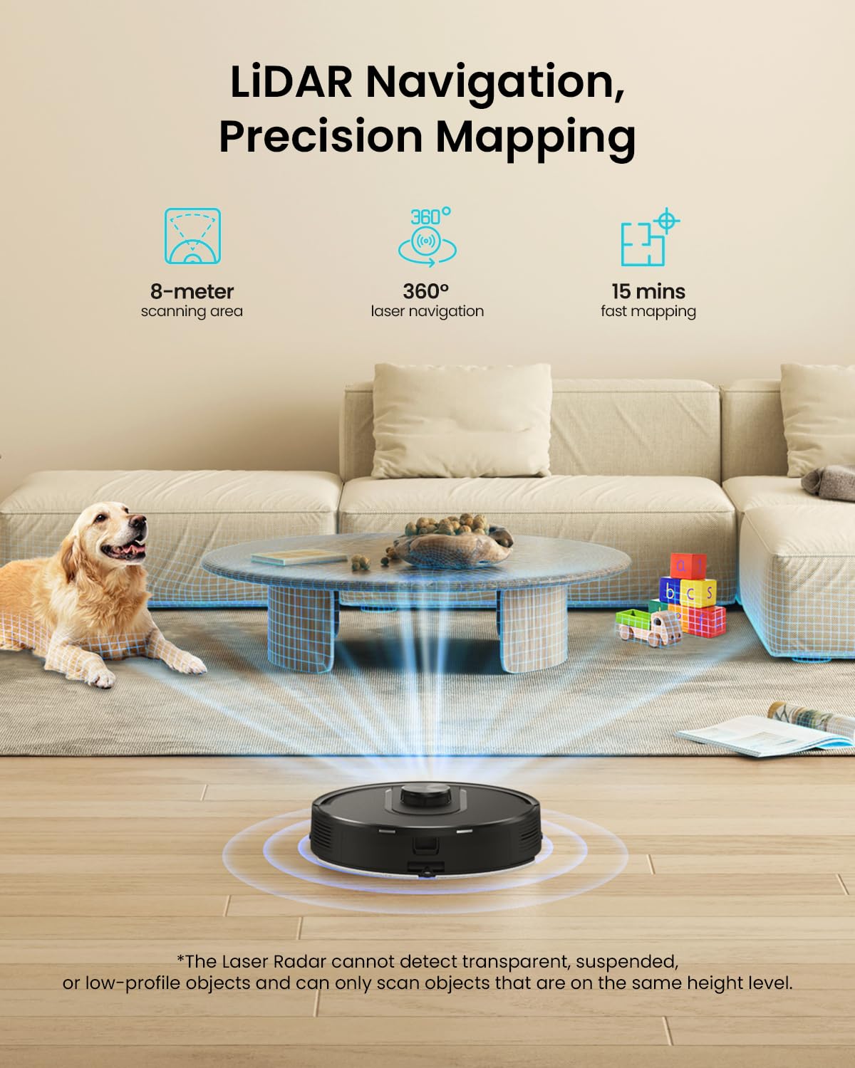 Vexilar Self-Emptying Robot Vacuum Cleaner with Mop, Laser Navigation, Up to 60 Days of Hands-Free Cleaning, 180 Mins Runtime, Strong 10000Pa Suction Robot Vacuum to Clean Floors, Carpets, Pet Hair