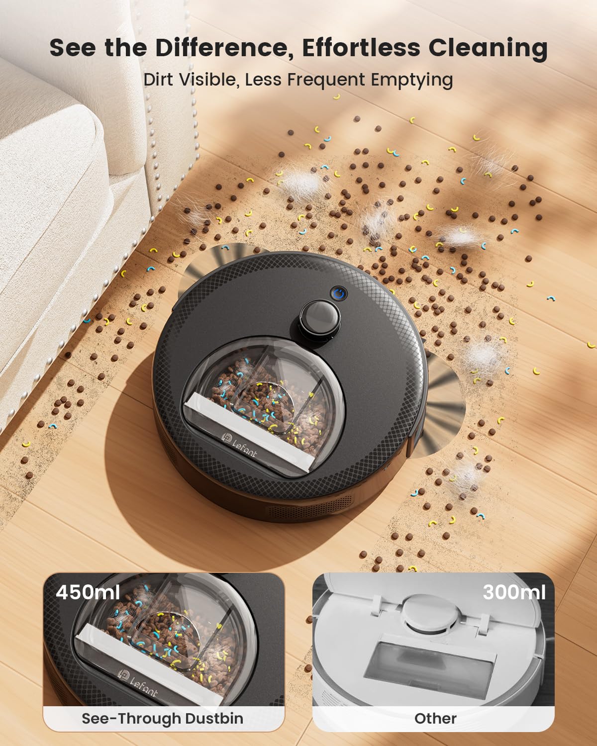 Lefant M330 Pro Robot Vacuum Cleaner with Mop, 5000Pa Suction, dToF Laser Navigation, 190° Obstacle Detection, WiFi 2.4G/5G, App/Alexa Voice Control, 150 Mins Runtime