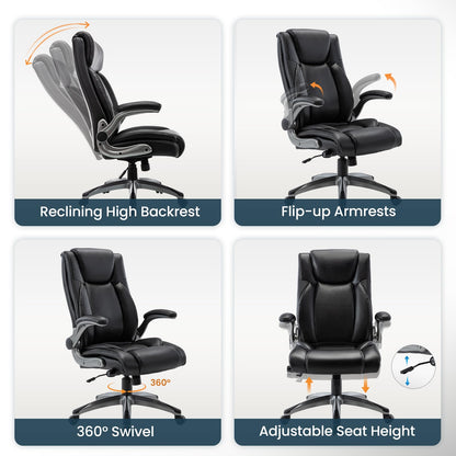 Ergonomic Executive Office Chair with Adjustable Lumbar Support, Flip-up Armrests, Double Padded Seat & Tilt Function – High Back Swivel Desk Chair for Home Office & Gaming,Black