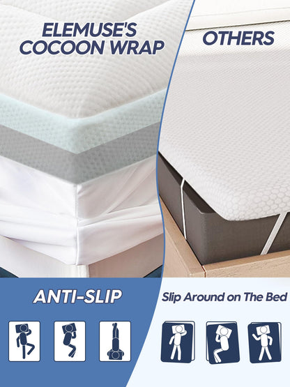 ELEMUSE Dual-layer Memory Foam Mattress Topper with Bamboo Pillow Top Cover for Back Pain Relief, with OEKO-TEX & CertiPUR-US (King 150x200cm,10cm)