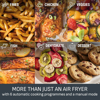 Tefal XXL Fryer 11 L, Double Drawer Oil-free, Very Crunchy, Frying, Baking, Heating, Drying, 7 Preset Programs, Washable