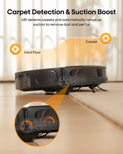uninell UR1 Robot Vacuum Cleaner with Mop, Robotic Vacuum with 5000Pa Super Suction, 180min, Ultra Slim with Auto Carpet Boost, APP Remote Voice Control, Ideal for Carpets Hard Floors Pet Hair