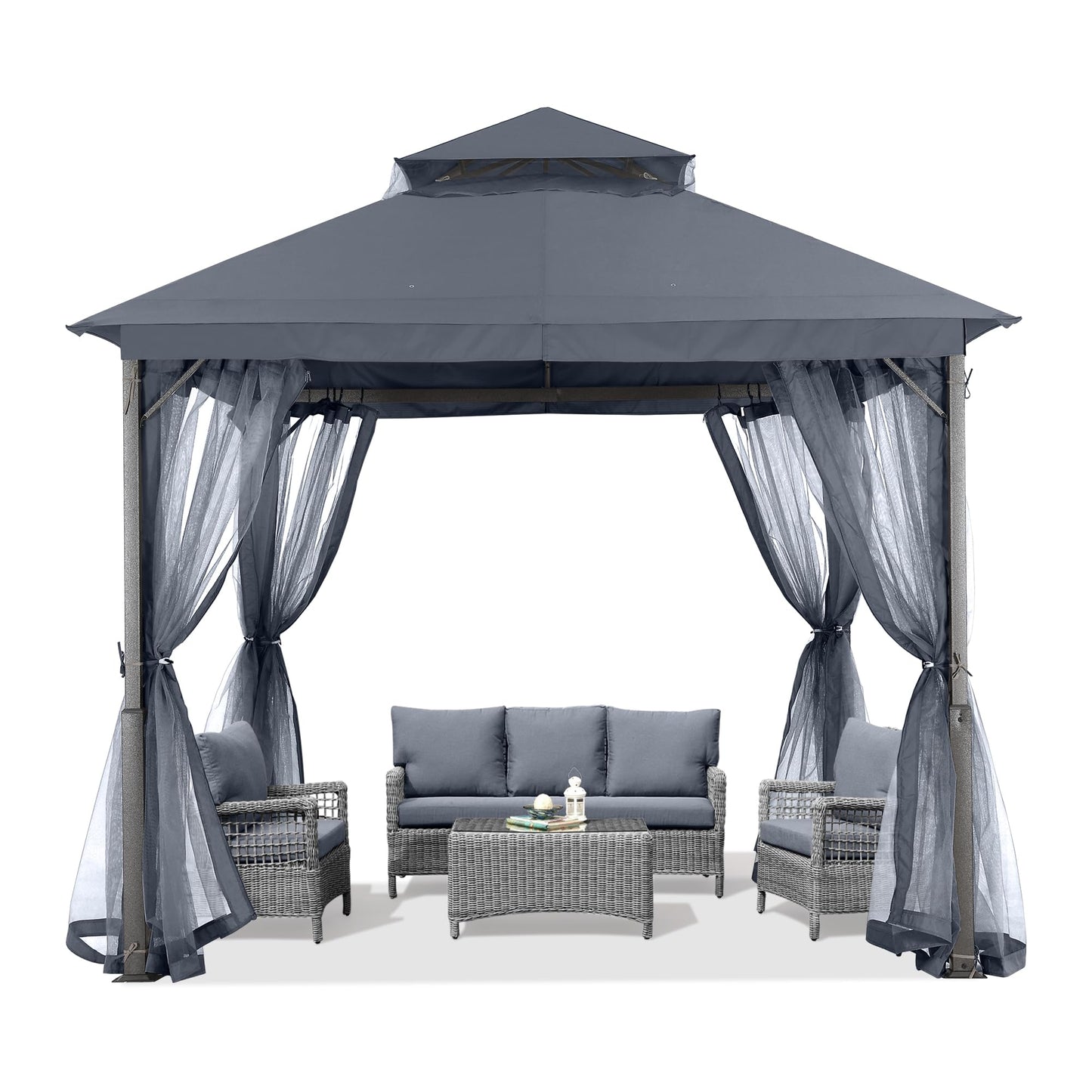 ABCCANOPY 2.5x2.5M Gazebos for Patios Double Roof Soft Canopy Garden Backyard Outdoor Gazebo for Shade and Rain (Grey)