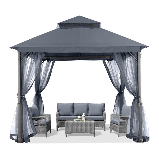 ABCCANOPY 2.5x2.5M Gazebos for Patios Double Roof Soft Canopy Garden Backyard Outdoor Gazebo for Shade and Rain (Grey)
