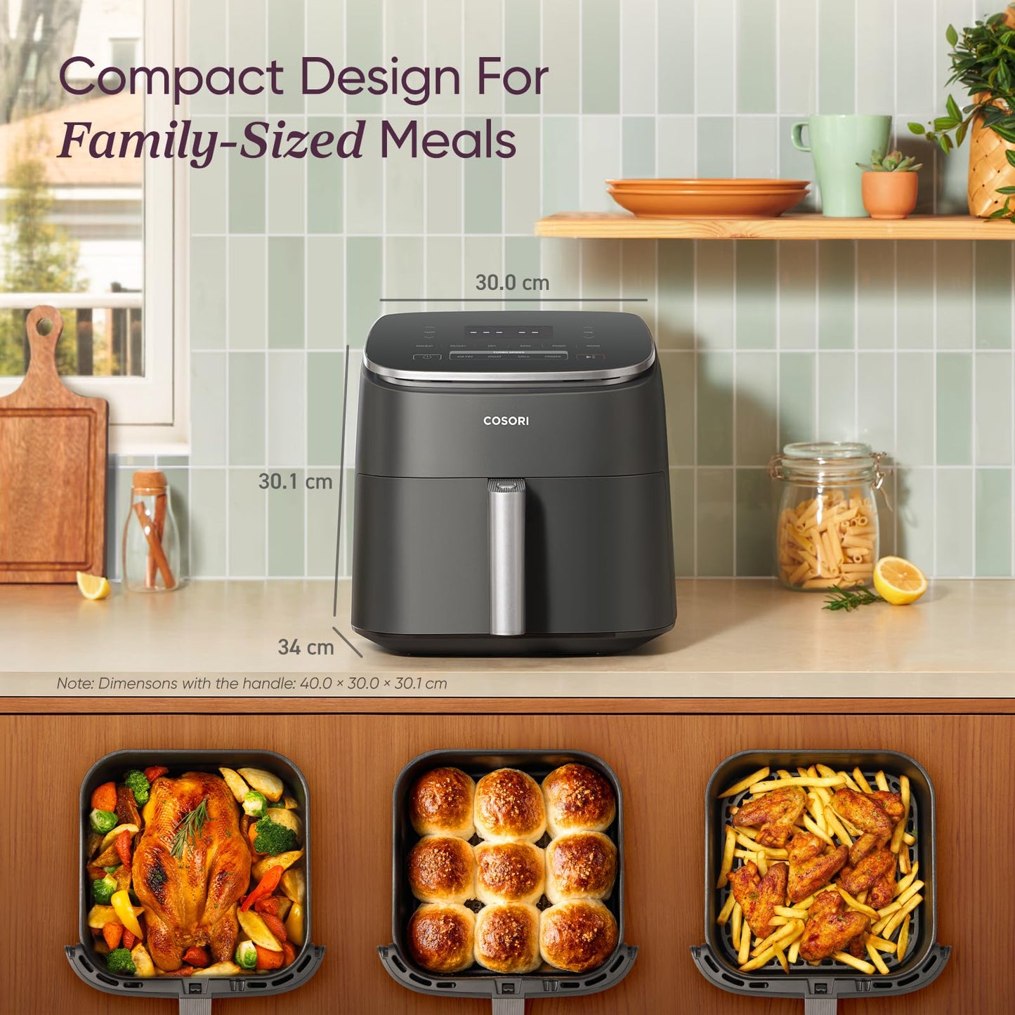 Cosori Air Fryer TurboBlaze 6L, Serves 3–6, 9-in-1 Fast & Energy-Saving, 5 Fan Speeds, 30–230°C, Quiet,Non-stick, Dishwasher-Safe, Recipe Book Included