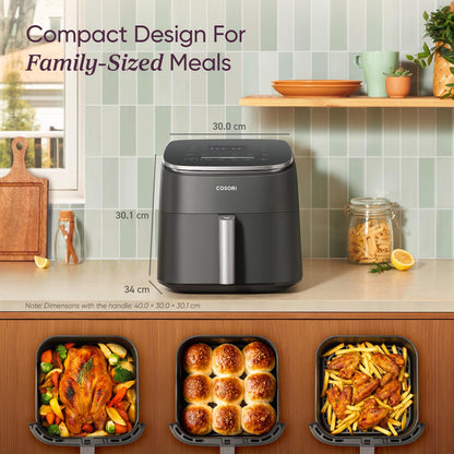Cosori Air Fryer TurboBlaze 6L, Serves 3–6, 9-in-1 Fast & Energy-Saving, 5 Fan Speeds, 30–230°C, Quiet,Non-stick, Dishwasher-Safe, Recipe Book Included