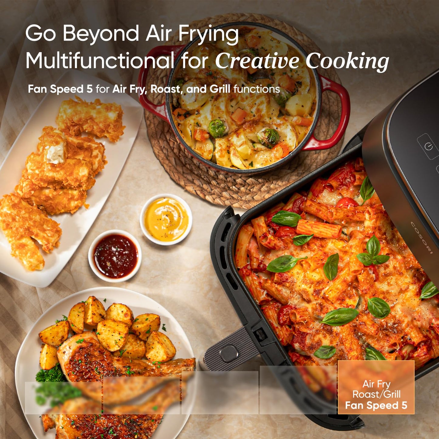 Cosori Air Fryer TurboBlaze 6L, Serves 3–6, 9-in-1 Fast & Energy-Saving, 5 Fan Speeds, 30–230°C, Quiet,Non-stick, Dishwasher-Safe, Recipe Book Included