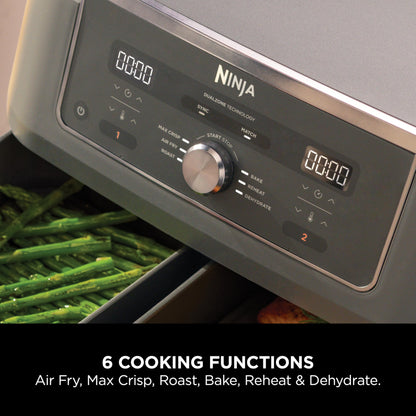 Ninja MAX Dual Zone Digital Air Fryer, 2 Drawers, 9.5L, 6-in-1, Uses No Oil, Air Fry, Max Crisp, Roast, Bake, Reheat, Dehydrate, Non-Stick, Dishwasher Safe Baskets, Gun Metal Grey DZ400UK