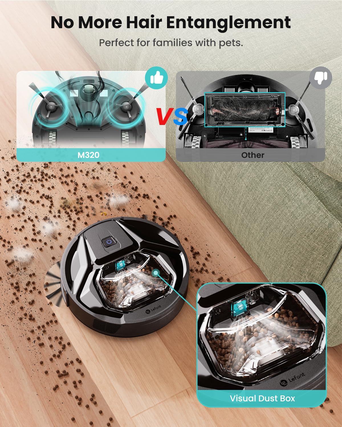 Lefant M320 Robot Vacuum, 6000Pa Strong Suction, 7.9cm Slim, 28cm DIA, 210min Runtime, Automatic Carpet Detection, Disposable Mop Pads, 2.4G Wi-Fi, Alexa/APP Control, Ideal for Pet Hair & Hard Floors