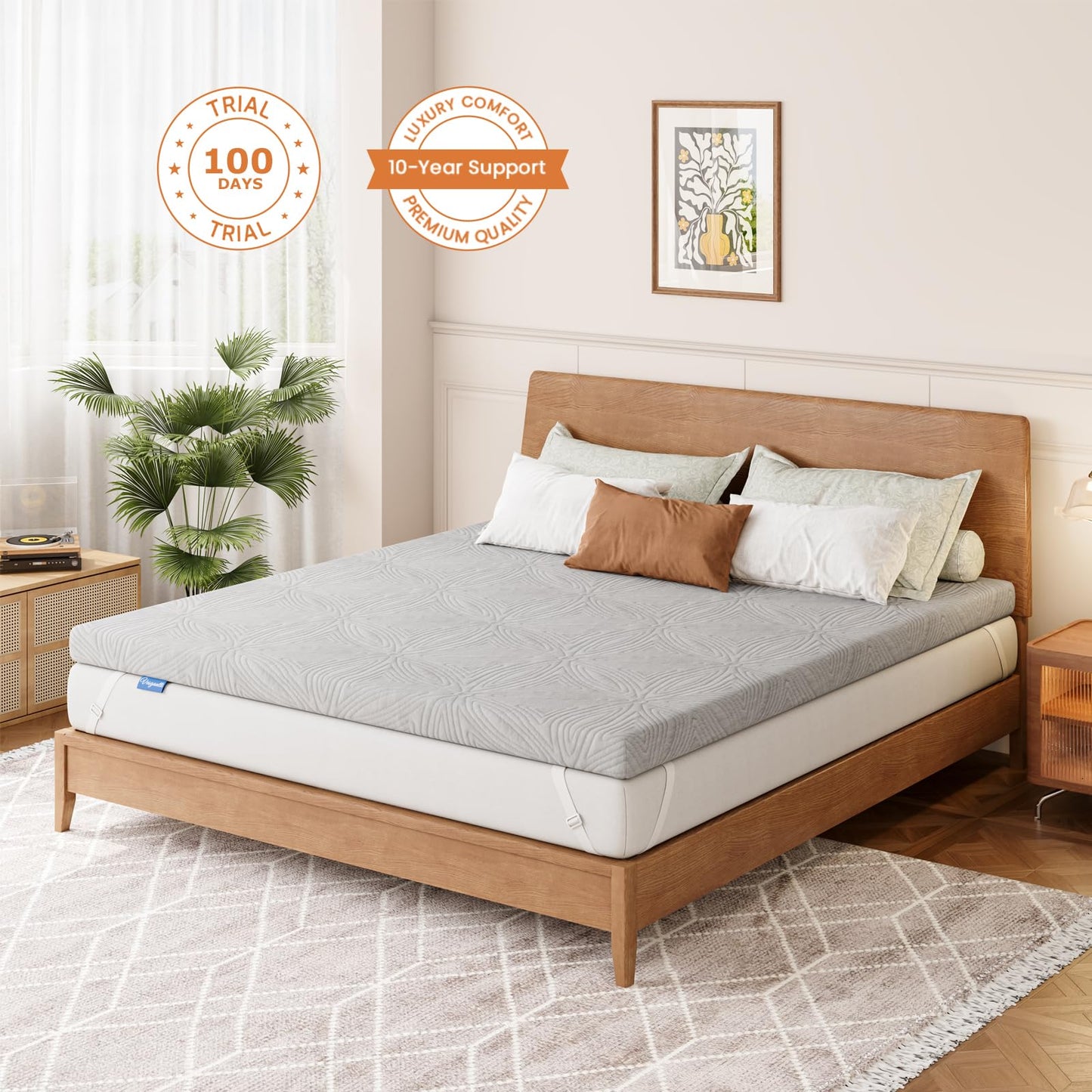 Vesgantti Mattress Topper for Double Bed, Gel Memory Foam Mattress Topper for Cool Sleep & Back Pain Relief, with Washable Cover & Corner Elastic Straps, CertiPUR-US Certified, 135x190x7.5cm
