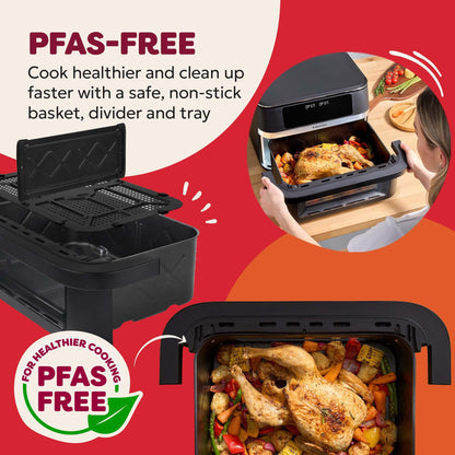Instant Pot Vortex VersaZone 12L Air Fryer, PFAS Free, Large, Twin 6L Baskets, 8-in-1, Dehydrate, Grill, Bake, Roast, Reheat, Easy Clean, Dishwasher Safe, Black Pepper