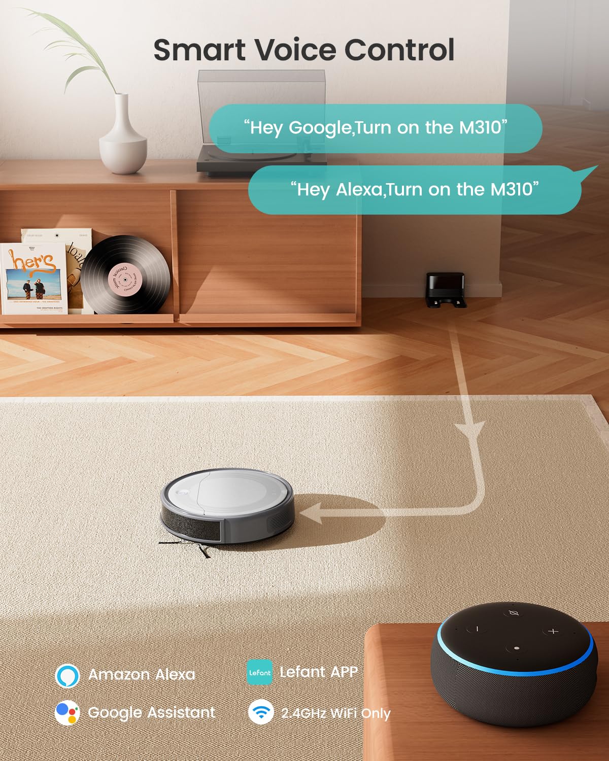 Lefant M310 Robot Vacuum Cleaner, 4500Pa Strong Suction, 180 Min, 7.9 cm Thin 28 cm Diameter, Automatic Self-Charging Small Robotic Vacuum, 2.4G Wi-Fi/App/Alexa Control, Ideal for Pet Hair Hard Floor
