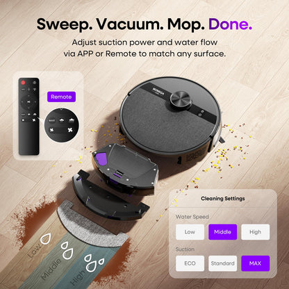 MONSGA MS1 Robot Vacuum Cleaner with Mop, 7000Pa Robotic Vacuum with Lidar Navigation, 180mins Runtime, 5 Editable Maps, APP/Remote/Voice Control, Ideal for Hard Floors and Carpets