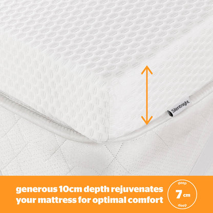 Silentnight Impress Memory Foam Mattress Topper - 7cm Deep Luxury Orthopaedic Pressure Relief Hypoallergenic Bed Topper for Back & Neck Pain - Elasticated Straps & Machine Washable Cover, Super King