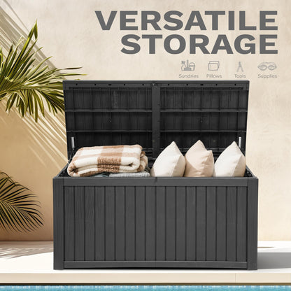 DWVO 680L Extra-Large Patio Garden Storage Box, Waterproof Resin Deck Box with Removable Divider, Outdoor Storage for Garden Furniture, Tools & Pool Accessories,Black