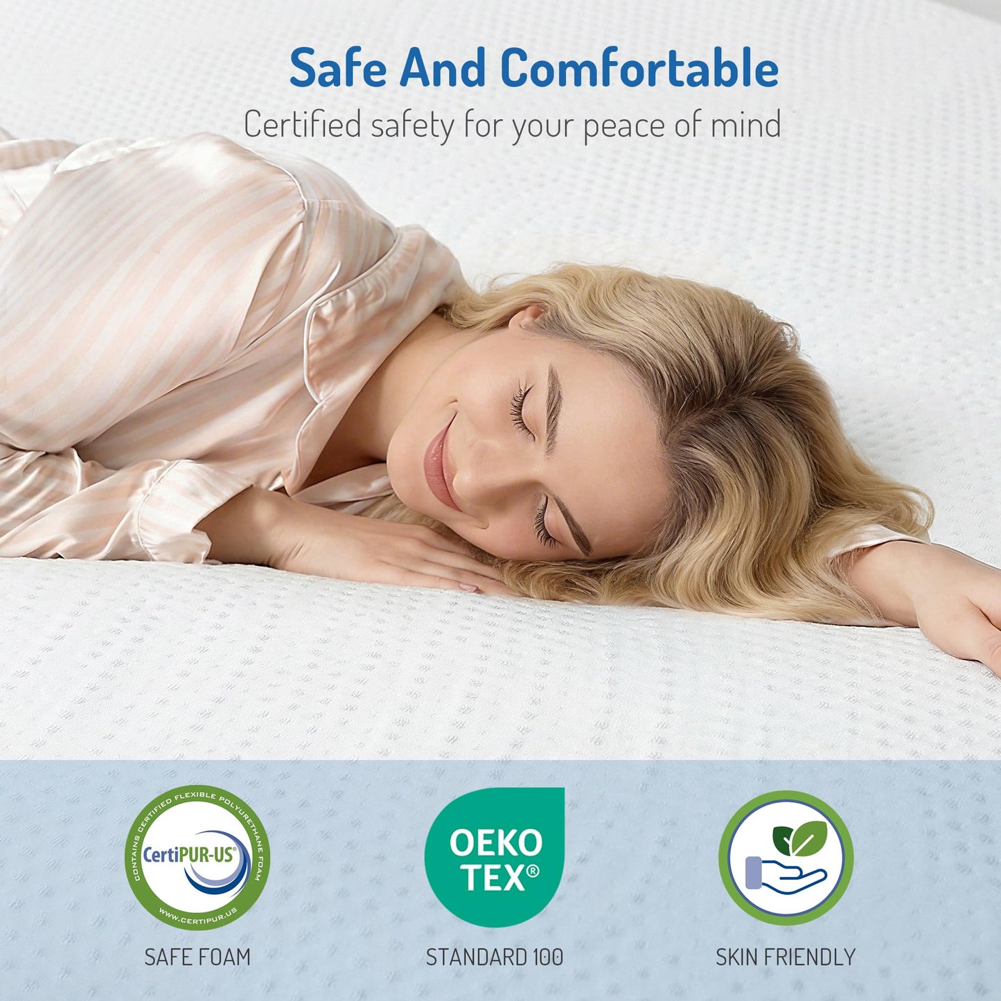 Degrees of Comfort 4 Inch Dual-Layer Memory Foam Mattress Topper, 10cm Thickness Mattress Topper Double Bed for Back Pain Relief with Anti-Slip Breathable Hypoallergic Cover, Double Size 135x190cm