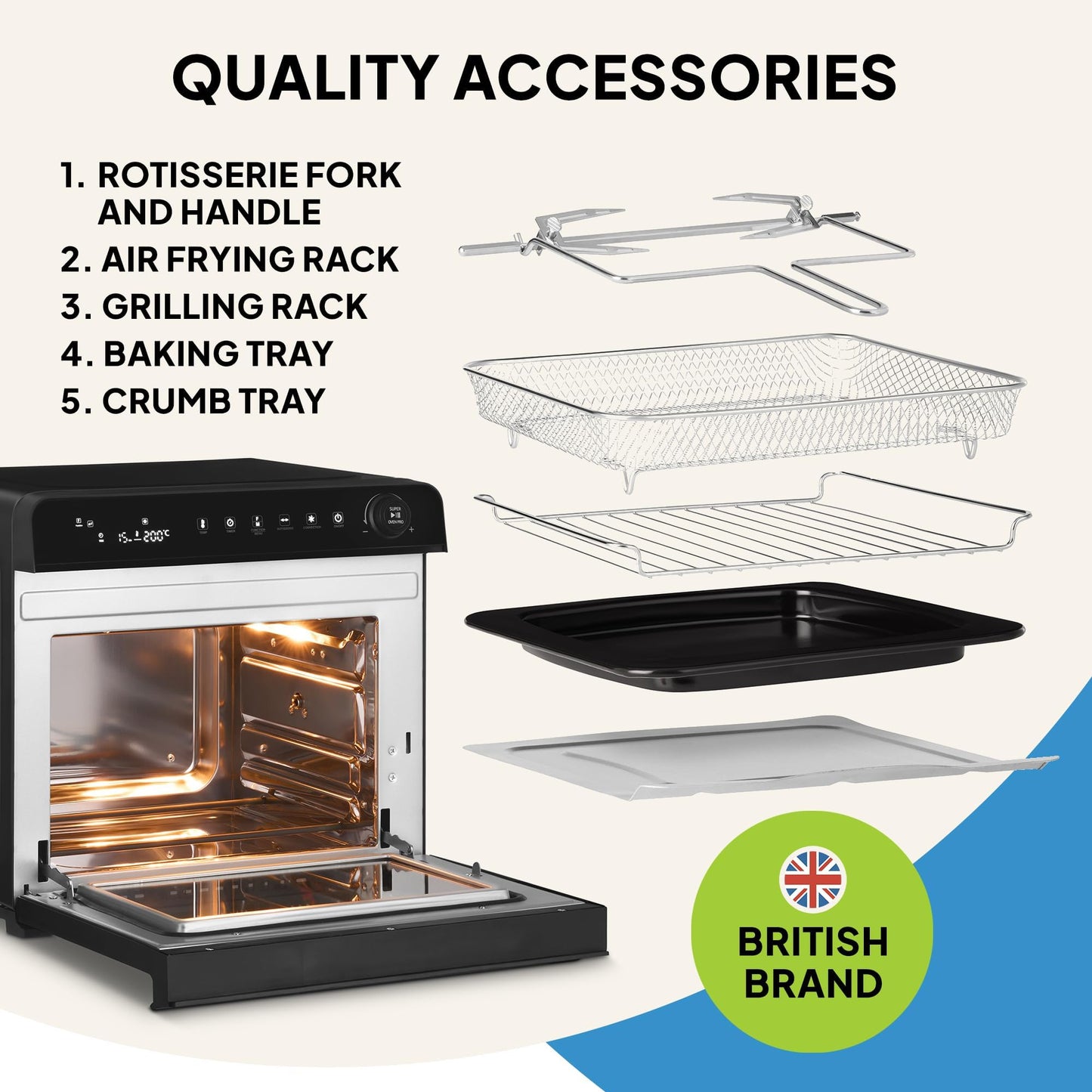 Fridja Super Oven Compact Digital Air Fryer Oven, Intelligent Presets, Powerful Convection Fan, Easy to Clean, Fast and Versatile, Stainless Steel Interior, Easier Cooking
