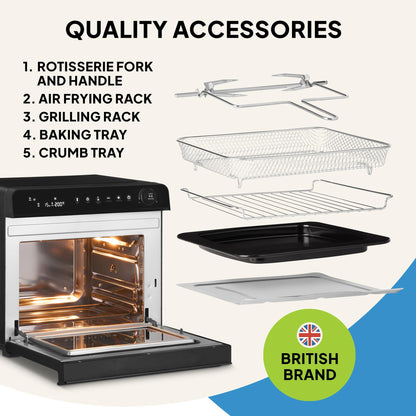 Fridja Super Oven Compact Digital Air Fryer Oven, Intelligent Presets, Powerful Convection Fan, Easy to Clean, Fast and Versatile, Stainless Steel Interior, Easier Cooking