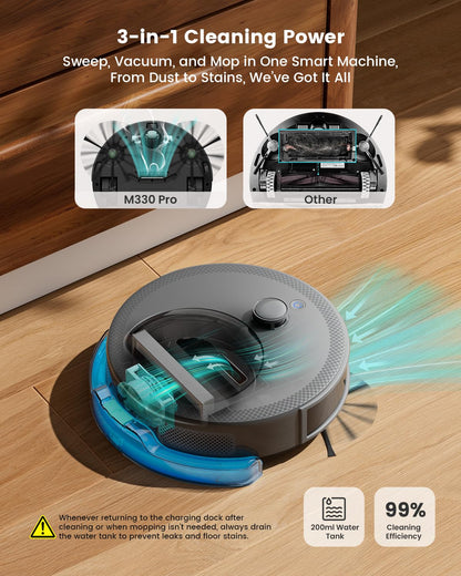 Lefant M330 Pro Robot Vacuum Cleaner with Mop, 5000Pa Suction, dToF Laser Navigation | 190° Obstacle Detection, WiFi 2.4G/5G & App/Alexa Control,150 Mins Runtime, Grey