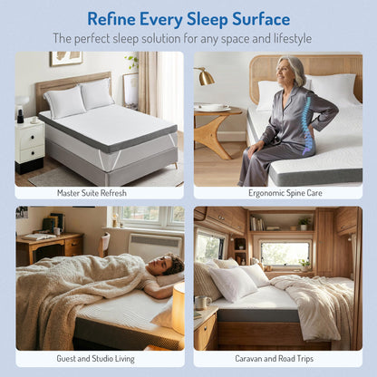 Degrees of Comfort 4 Inch Dual-Layer Memory Foam Mattress Topper, 10cm Thickness Mattress Topper Double Bed for Back Pain Relief with Anti-Slip Breathable Hypoallergic Cover, Double Size 135x190cm