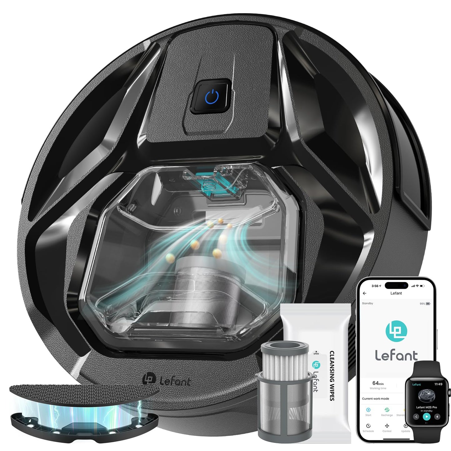 Lefant M320 Robot Vacuum, 6000Pa Strong Suction, 7.9cm Slim, 28cm DIA, 210min Runtime, Automatic Carpet Detection, Disposable Mop Pads, 2.4G Wi-Fi, Alexa/APP Control, Ideal for Pet Hair & Hard Floors