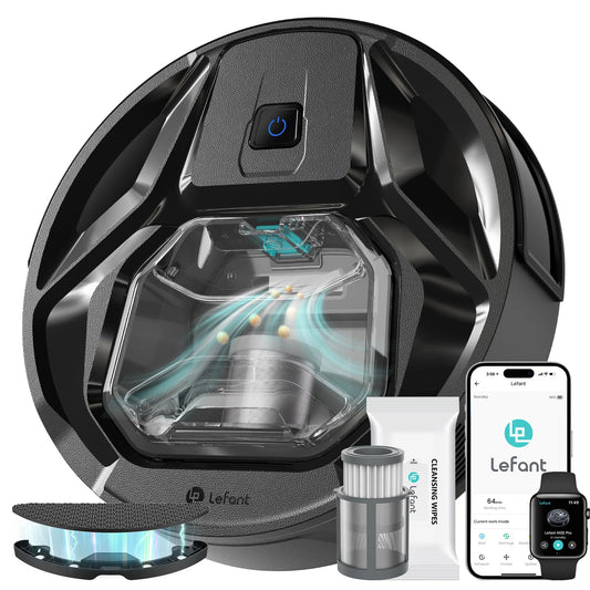Lefant M320 Robot Vacuum, 6000Pa Strong Suction, 7.9cm Slim, 28cm DIA, 210min Runtime, Automatic Carpet Detection, Disposable Mop Pads, 2.4G Wi-Fi, Alexa/APP Control, Ideal for Pet Hair & Hard Floors