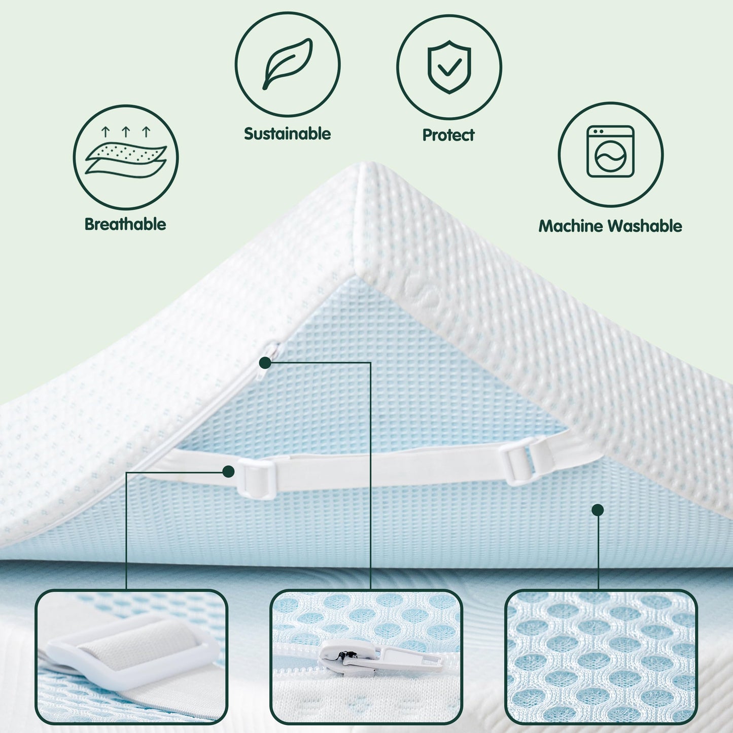 CHUN YI 3 inch Thick Double Memory Foam Mattress Topper With Anti-Slip Ventilated Hypoallergic Bamboo Cover, Soft Flexible Memory Foam Design For Pressure Relieving(7.5cm,135x190cm),White