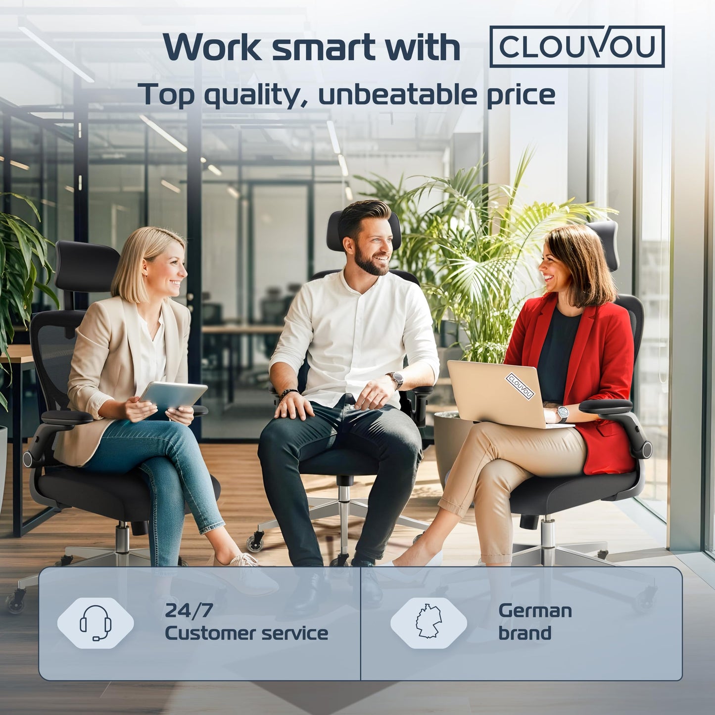 CLOUVOU SmartSeat Ergonomic Office Chair [BEST RATED] Desk Chair 100% Adjustable | Computer Chairs & Gaming Chair Adults | Desk Chair For Home Office Chair Ergonomic | Up To 330lbs
