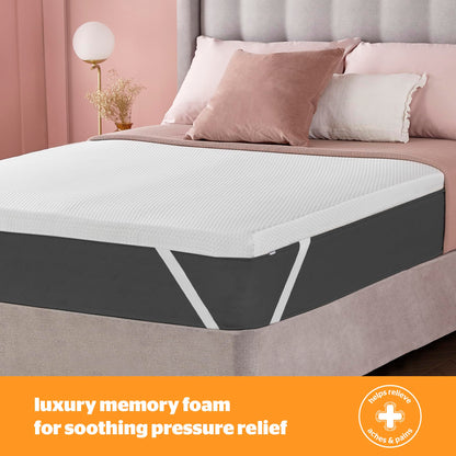 Silentnight Impress Memory Foam Mattress Topper - 7cm Deep Luxury Orthopaedic Pressure Relief Hypoallergenic Bed Topper for Back & Neck Pain - Elasticated Straps & Machine Washable Cover, Super King