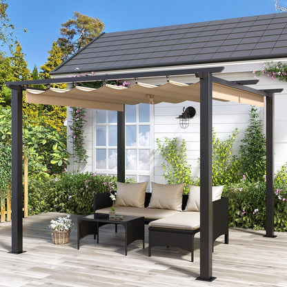 Gazebo, bigzzia Metal Pergola With Retractable Roof,Outdoor Parasol Features Water-Resistant And SPF 15 With PU Coated Canopy,Sun Shade For Garden Party Barbecue Event (Off-white, 244cmx244cm)