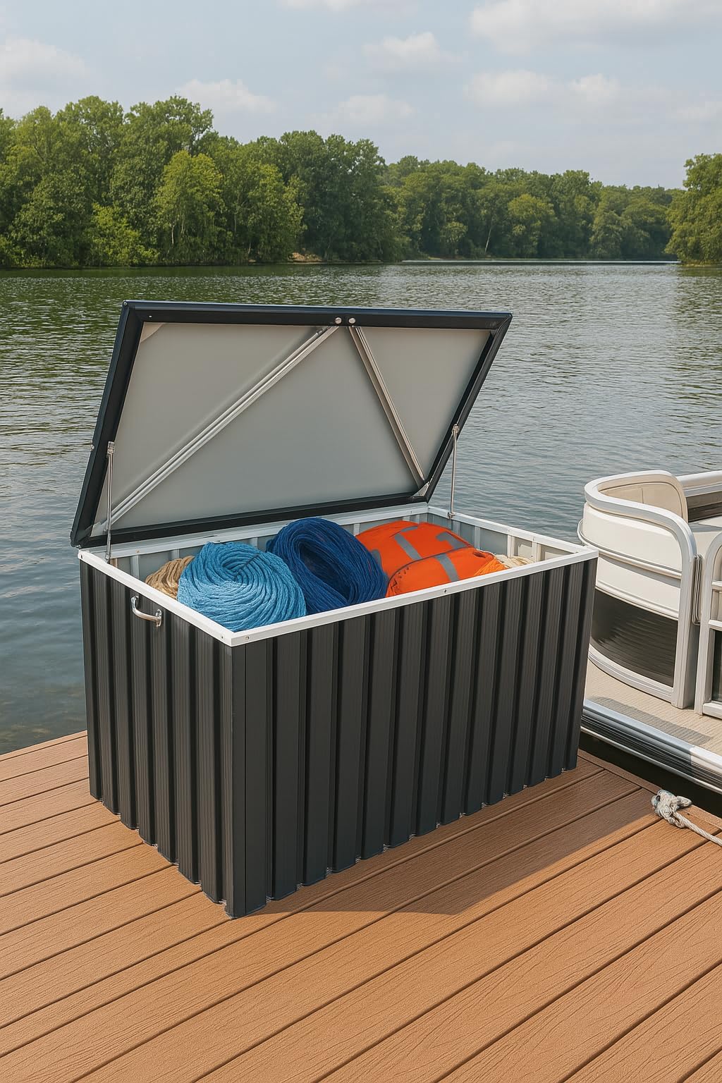 Duramax DH 1.7 Metal Cushion Box (770 L) with Hydraulic Gas Cylinder & Padlock Eye, Garden Furniture Storage, Outdoor Storage Container, Weather-Resistant Furniture Patio Deck Box, Anthracite