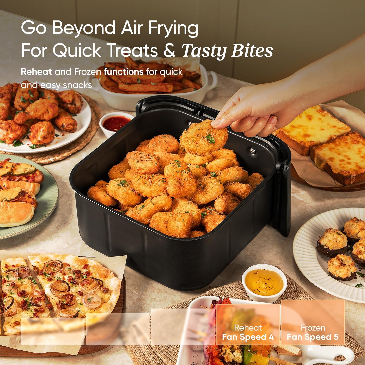 Cosori Air Fryer TurboBlaze 6L, Serves 3–6, 9-in-1 Fast & Energy-Saving, 5 Fan Speeds, 30–230°C, Quiet,Non-stick, Dishwasher-Safe, Recipe Book Included