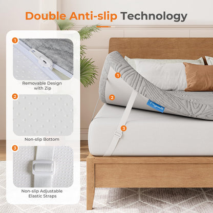 Vesgantti Mattress Topper for Double Bed, Gel Memory Foam Mattress Topper for Cool Sleep & Back Pain Relief, with Washable Cover & Corner Elastic Straps, CertiPUR-US Certified, 135x190x7.5cm