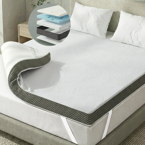 Degrees of Comfort 4 Inch Dual-Layer Memory Foam Mattress Topper, 10cm Thickness Mattress Topper Double Bed for Back Pain Relief with Anti-Slip Breathable Hypoallergic Cover, Double Size 135x190cm