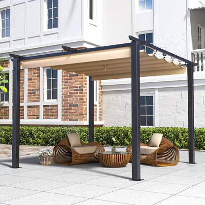 Gazebo, bigzzia Metal Pergola With Retractable Roof,Outdoor Parasol Features Water-Resistant And SPF 15 With PU Coated Canopy,Sun Shade For Garden Party Barbecue Event (Off-white, 244cmx244cm)