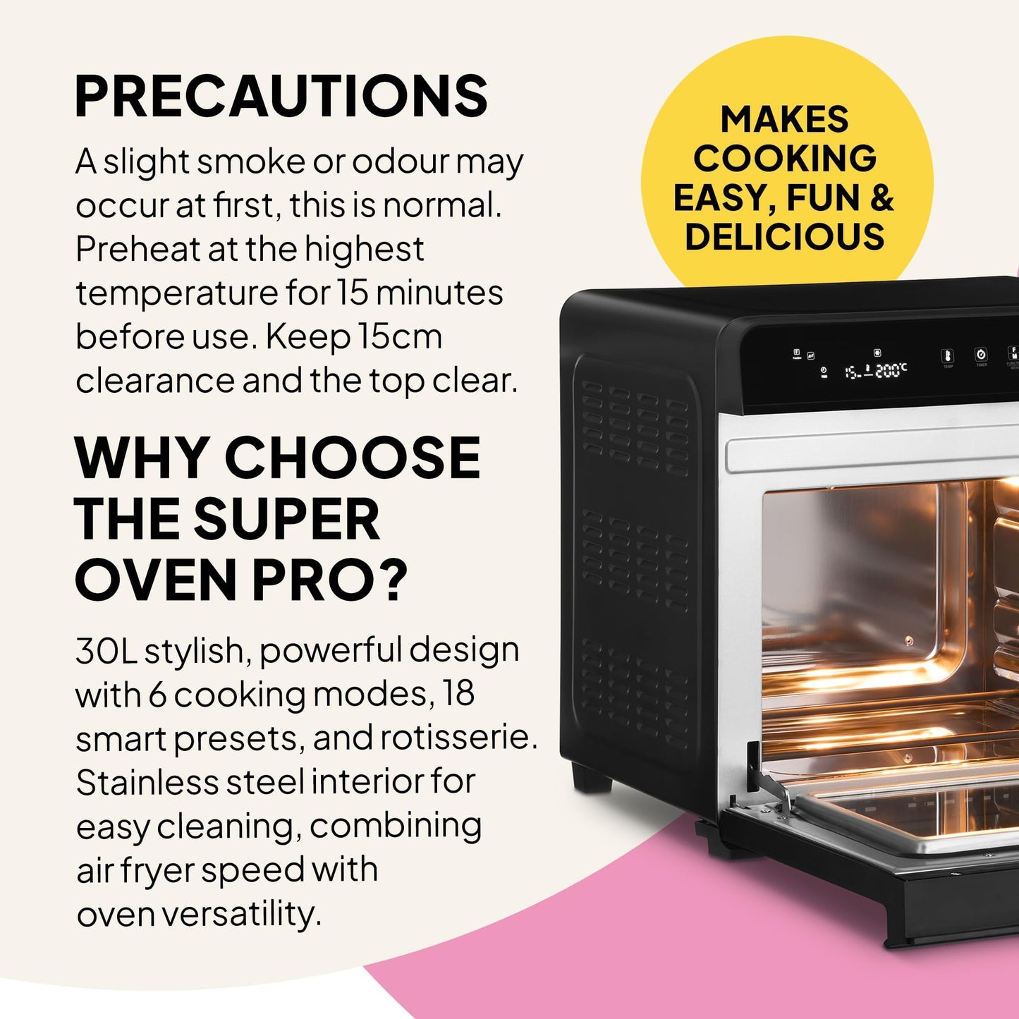 Fridja Super Oven Compact Digital Air Fryer Oven, Intelligent Presets, Powerful Convection Fan, Easy to Clean, Fast and Versatile, Stainless Steel Interior, Easier Cooking