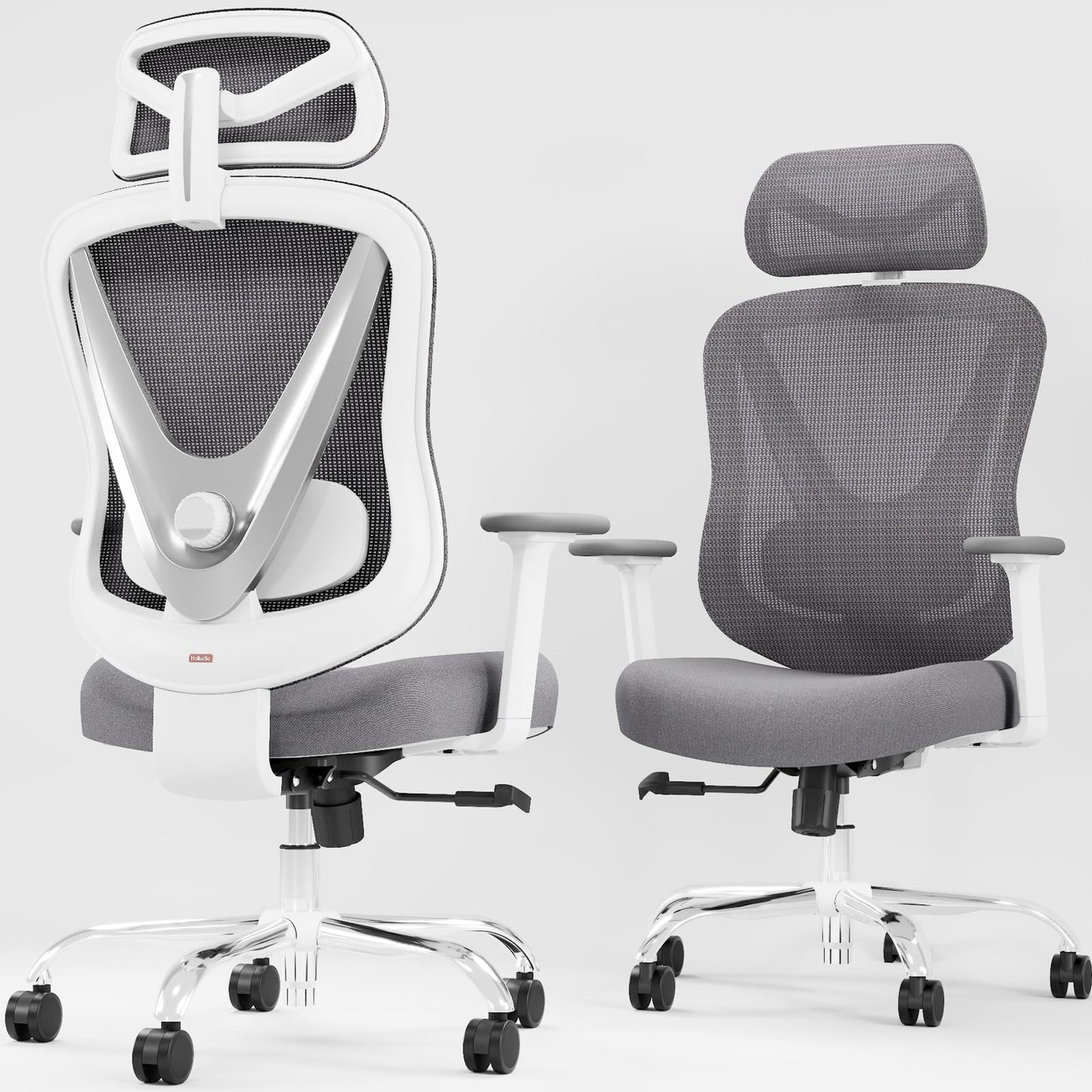 HOLLUDLE Ergonomic Office Chair with 3D Lumbar Support & 3D Adjustable Armrests – V-Back Design, Comfortable Desk Chair for Office & Home, White