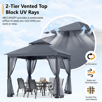 ABCCANOPY 2.5x2.5M Gazebos for Patios Double Roof Soft Canopy Garden Backyard Outdoor Gazebo for Shade and Rain (Grey)