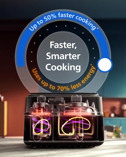 Philips Airfryer 3000 Series Dual Basket - 2 Drawer Air Fryer, 3L + 6L Capacity, RapidAir Plus Technology, 13 Ways to Cook, 90% Less Fat, Easy to Clean, Digital Touchscreen, Energy Saving (NA350/00)