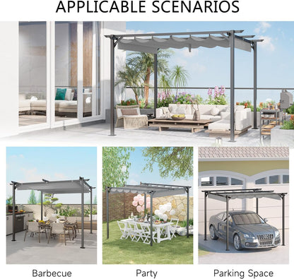 Gazebo, bigzzia Metal Pergola With Retractable Roof,Outdoor Parasol Features Water-Resistant And SPF 15 With PU Coated Canopy,Sun Shade For Garden Party Barbecue Event (Grey, 2.44x2.44M)