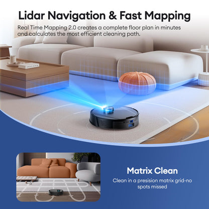 Ultenic Robot Vacuum Cleaner with Mop 8000Pa/200Mins, Precision LiDAR Navigation, 3 in 1 Sweep & Mop Robot,5 Maps, No-go Zone, App Control for All Floor, Carpet & Pet Hair