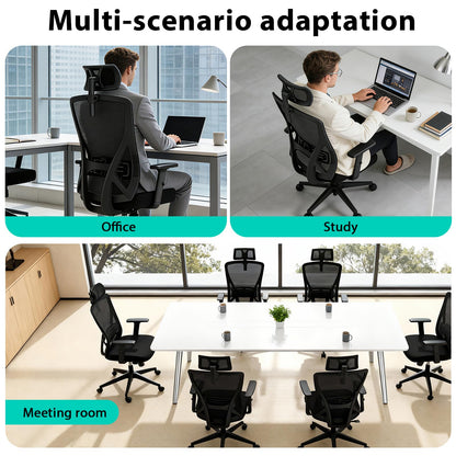 Durrafy Ergonomic Office Chair, Desk Chair with Adjustable Lumbar Headrest and Armrest, Office Chairs Support up to 150 kg, Breathable and Comfortable Mesh Swivel Chair for Home/Office, Black