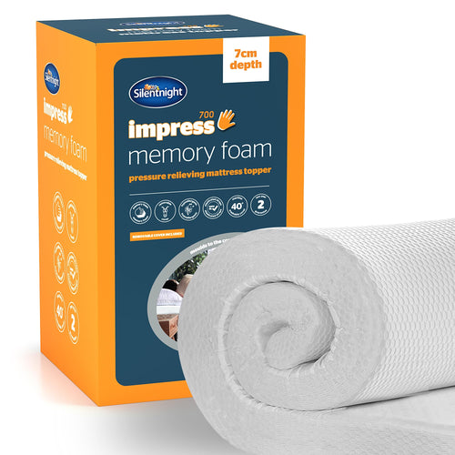 Silentnight Impress Memory Foam Mattress Topper - 7cm Deep Luxury Orthopaedic Pressure Relief Hypoallergenic Bed Topper for Back & Neck Pain - Elasticated Straps & Machine Washable Cover, Super King