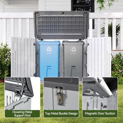 Aoxun 900L Resin Outdoor Storage Box, Waterproof Garden Tool Storage Cabinet with Anti-Topple Base, Heavy Duty Horizontal Wheelie Bin Shed Box for Patio, Backyard & Side Alley