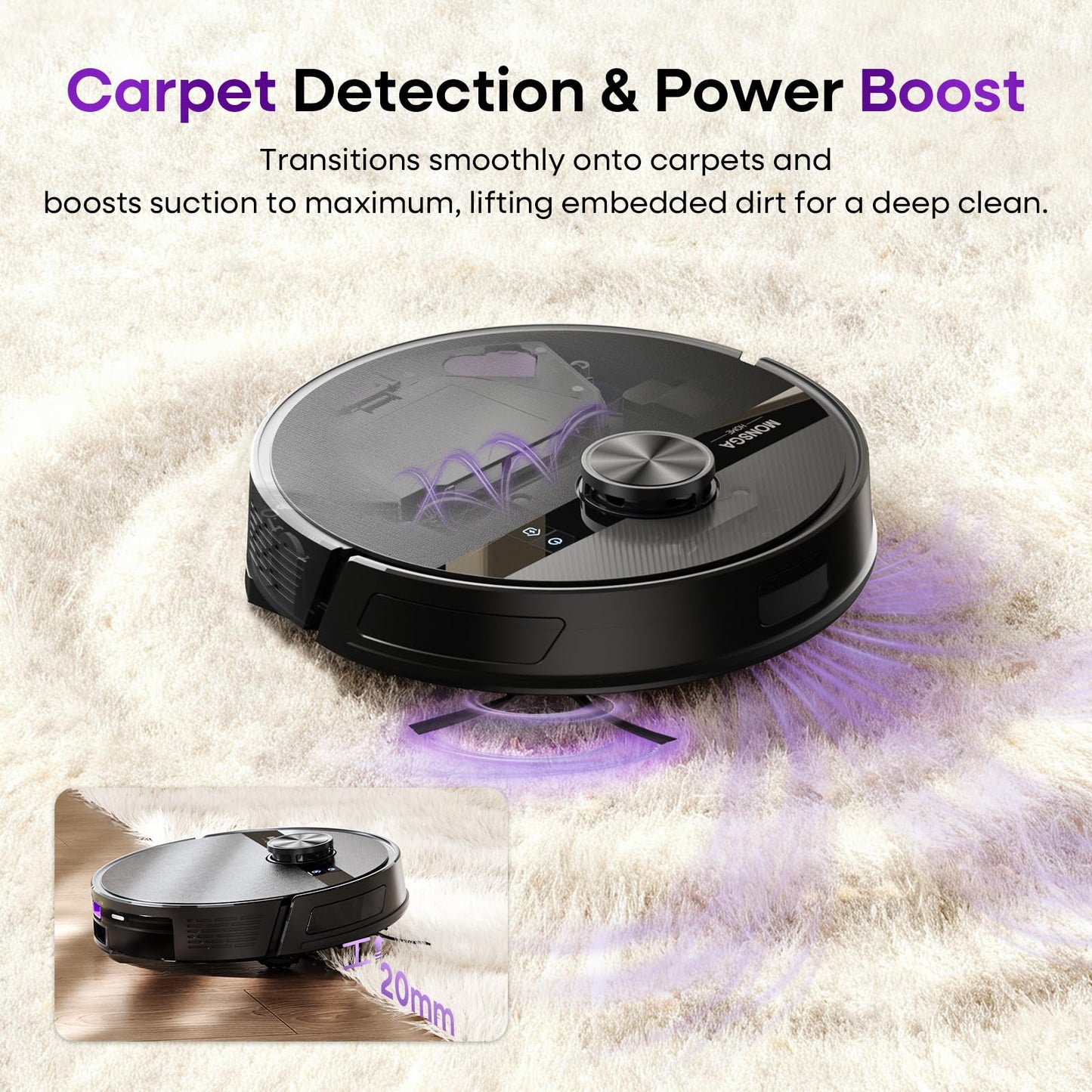 MONSGA MS1 Robot Vacuum Cleaner with Mop, 7000Pa Robotic Vacuum with Lidar Navigation, 180mins Runtime, 5 Editable Maps, APP/Remote/Voice Control, Ideal for Hard Floors and Carpets