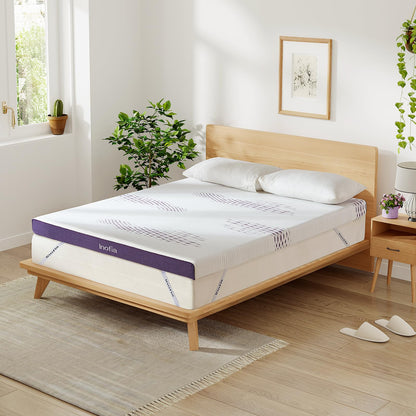 Inofia Gel Memory Foam Mattress Topper Double, 8CM GELEX Bed Topper with Washable Cover, Pressure Relief | Sleep Cooler, 2 Layer Foam for Rest Easy, 100-Night Home Trail (135x190x8cm)