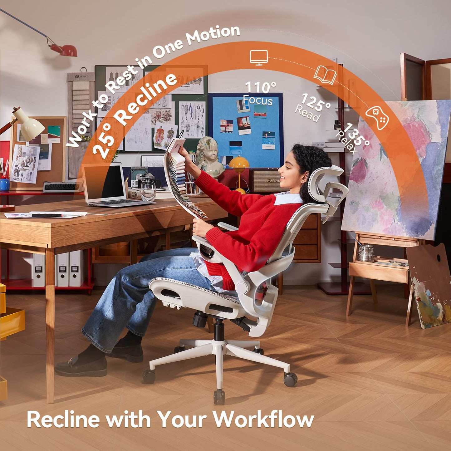 SIHOO B100 Ergonomic Office Chair, Comfy Desk Chair with Adaptive Dynamic Lumbar Support, Computer Chair with Extra Wide Headrest, Flip-Up Armrests, 90-135° Tilt Lock and Breathable Mesh Cushion