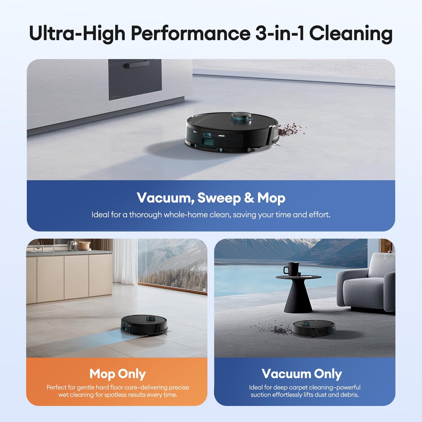 Ultenic Robot Vacuum Cleaner with Mop 8000Pa/200Mins, Precision LiDAR Navigation, 3 in 1 Sweep & Mop Robot,5 Maps, No-go Zone, App Control for All Floor, Carpet & Pet Hair